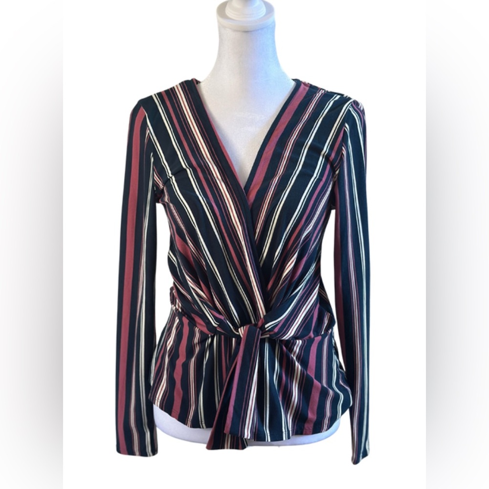No Boundaries Striped Tie-Front Long Sleeve Blouse